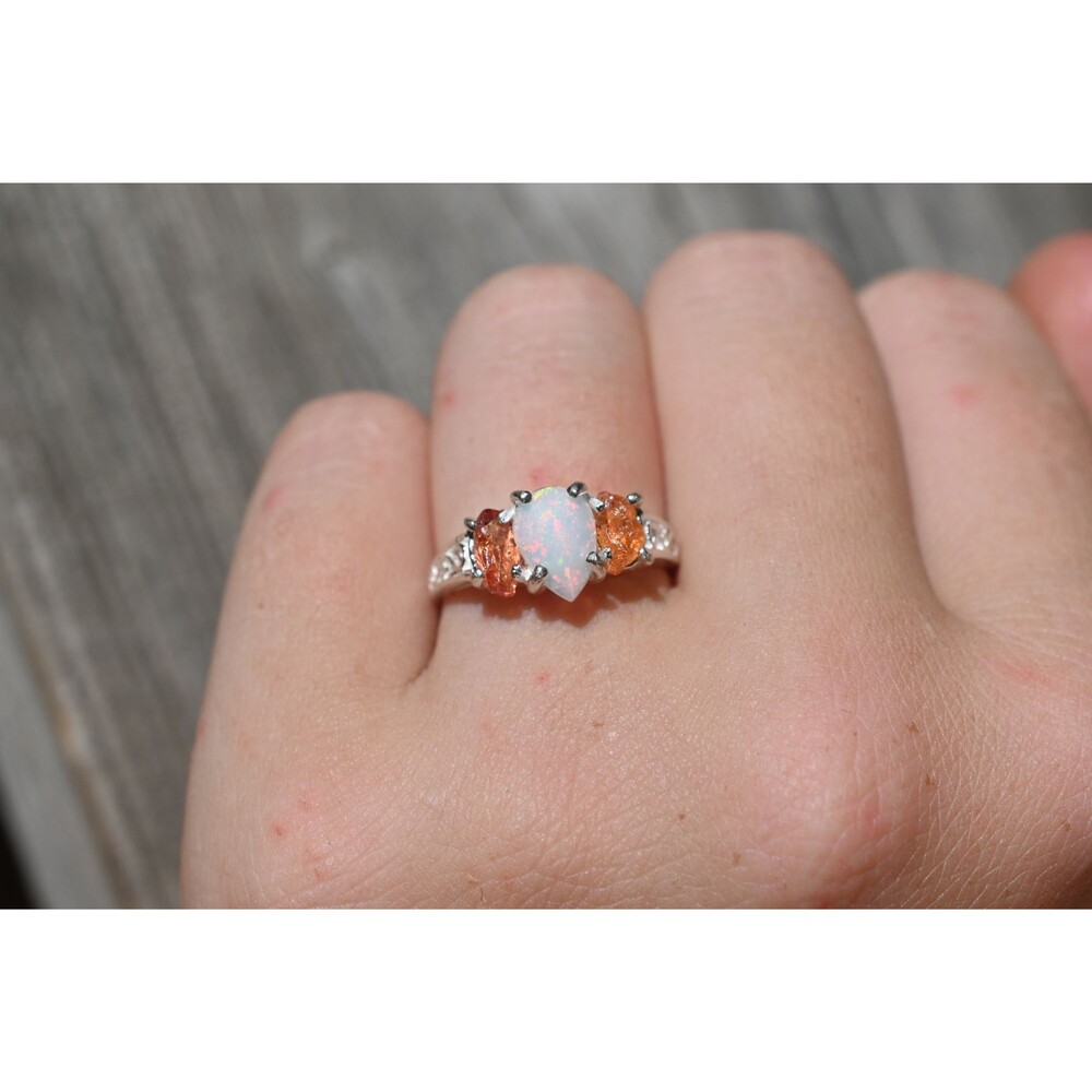 opal ring, Raw sapphire Gemstone, unique opal ring, jewelry for her, birthday gi